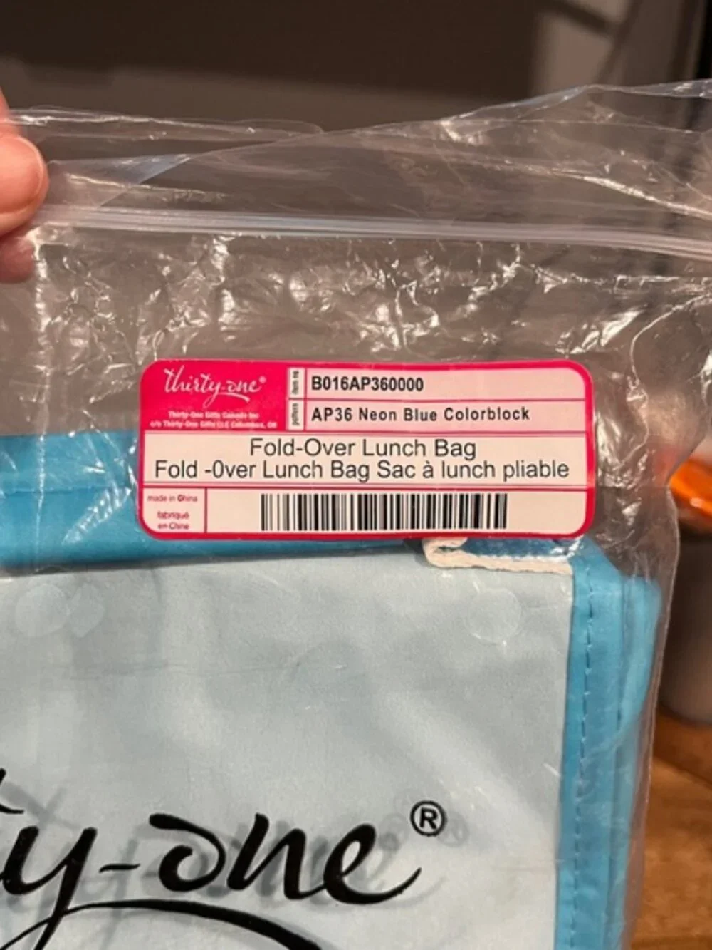 Thirty-One - Fold Over Lunch Bag - Neon Blue Colorblock - NWT